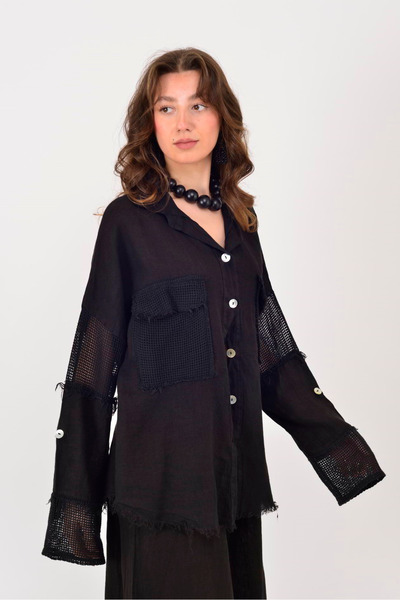 Park Moda 82681 ΛΙΝΟ ΠΟΥΚΑΜΙΣΟ ΜΕ ΔΙΑΚΟΣΜΗΣΗ ΑΠΟ ΔΙΧΤΥΩΤΟ ΥΛΙΚΟ ΚΑΙ ΚΡΟΣΣΩΤΑ ...