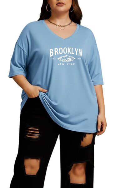 BENROMA Brooklyn Printed V-Neck Plus Size Oversized T-Shirt 3Cz1