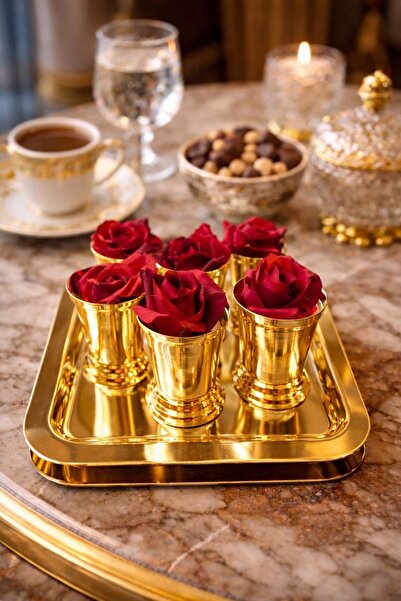 Ogeda Home 6'lı Gold Kahve Yanı Sunum Kovası- Dekaratif Gül Kovası- Kahve Yan...