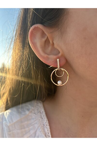 Xuping Özel Kalite İnci Detaylı Rose Gold Küpe
