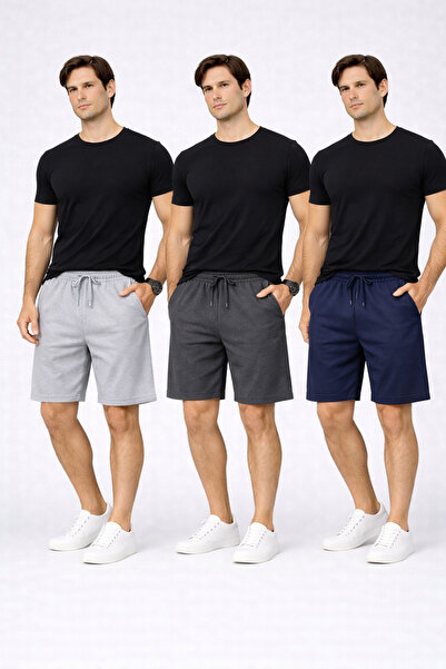 NAKRUF Ανδρικά σορτς σετ 3 τεμαχίων σε γκρι καπνιστό μπλε ναυτικό – Βαμβακερό...