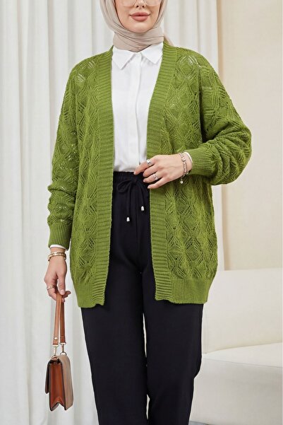 Modamorfo Patterned Araboy Knitted Knitwear Cardigan -Khaki