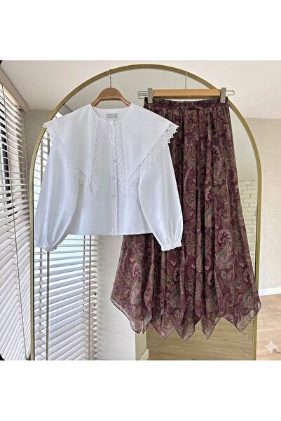 MODA VEDAT Γυναικείο Σετ με Λεπτομερή Γιακά και Ασύμμετρη Κοπή με Φούστα από ...