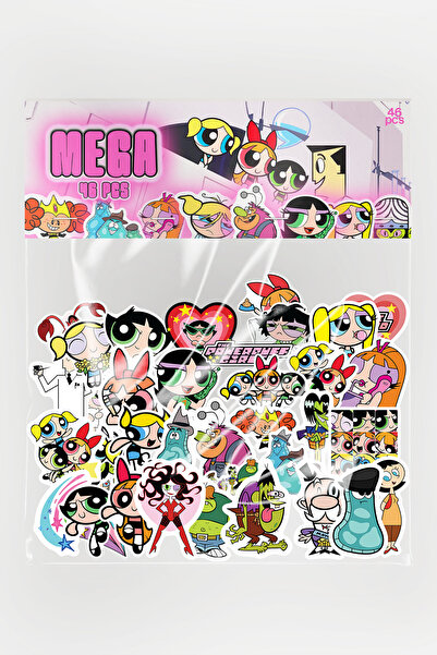 Baprile Powerpuff Girls Mega Sticker Paketi 46 Parça Kaliteli Su Geçirmez Lap...