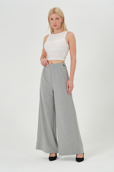 RELAXL Plus Size High Waist Women's Gray Fabric Pants with Wide Legs