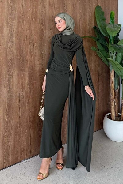 Şulemoda Giyim Φόρεμα με λεπτομέρεια σάλιου Σουλτάνου, χακί