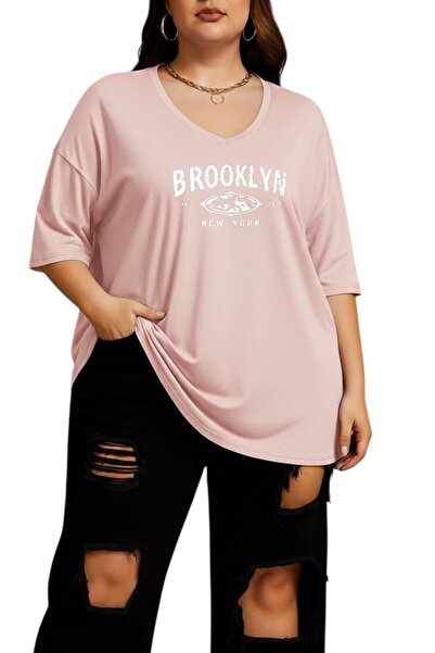 BENROMA BROOKLYN BASKILI V YAKA BÜYÜK BEDEN OVERSİZE TİŞÖRT 3CZ1