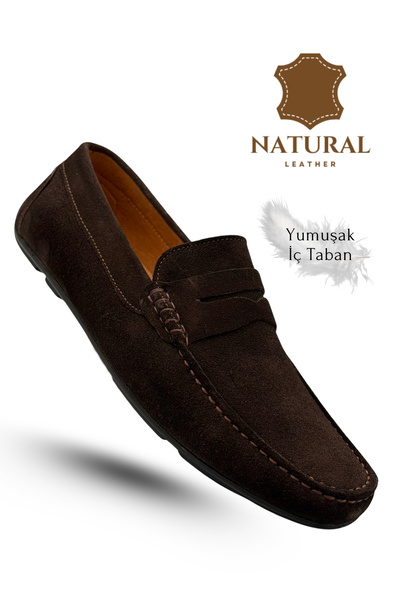 sermoda Erkek Loafer - Hakiki Deri Rok Loafer Erkek Ayakkabı Süet Kahve