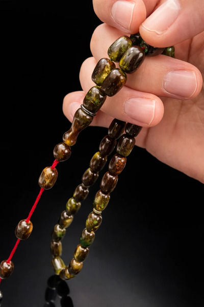 Cemhan Göksal Crimped Amber Prayer Beads 8X12 mm Olive Green 37 cm Systematic...