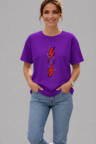 VODEXA Tricou supradimensionat pentru femei VOLTAJ, imprimat, 100% bumbac, cr...
