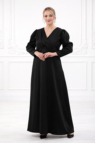 IŞILTI Women's Double Breasted Collar Balloon Sleeve A-Line Waist Detailed Sp...