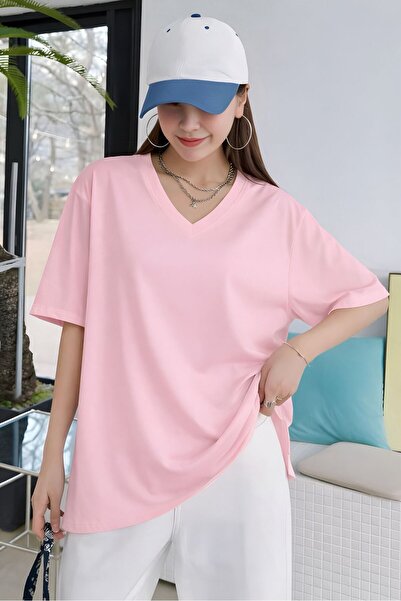 BENROMA تي شيرت كبير الحجم برقبة على شكل حرف V 2VQ2