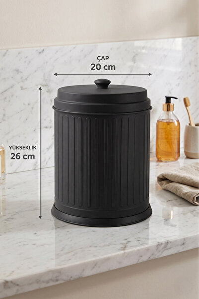 GörSeç Vintage Siyah Dekoratif Çöp kovası 3 litre Metal Saklama Kabı İç Koval...
