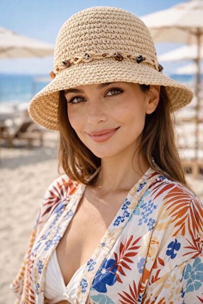 BALIENTE Μπεζ Αξεσουάρ Λεπτομερές Χειροποίητο Πλεκτό Ψάθινο Γυναικείο Καπέλο