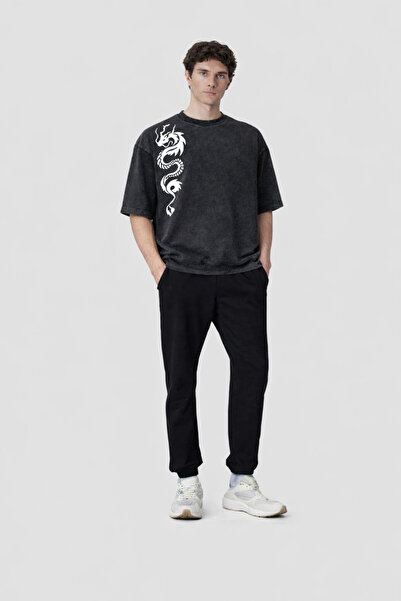 ZAVIXO -UNISEX Oversize Βασικό T-Shirt με στάμπα δράκου – 100% Βαμβακερό Ύφασ...