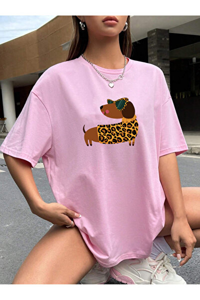 SUNFREE Dachshund Long Leopard Dog Printed Oversize Short Sleeve Basic Women'...