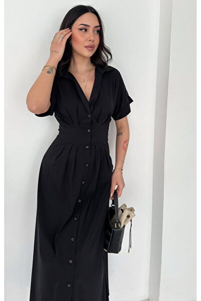 Noa&Noa Γυναικείο φόρεμα με κοντό μανίκι και λεπτομέρεια σε στυλ πουκαμίσου