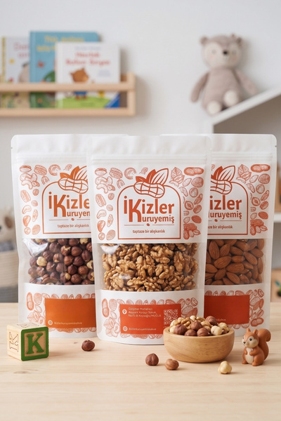 İkizler Kuruyemiş Çocuklar İçin Sağlıklı Atıştırmalık Seti - Çiğ Badem, İç Ce...
