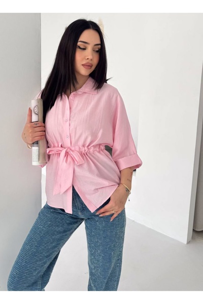 Noa&Noa Women's Belted Shirt with Folded Sleeves Detail