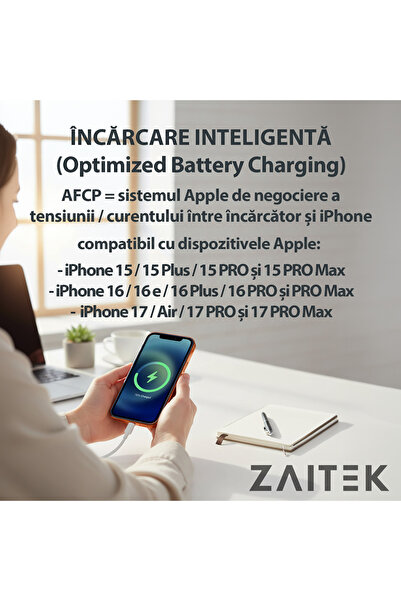 ZAITEK Încărcător 30W USB-C, Încărcare rapidă, + cablu USB-C, protocoale SFC 2.0/PD 3.0/QC 3.0/AFC/PPS