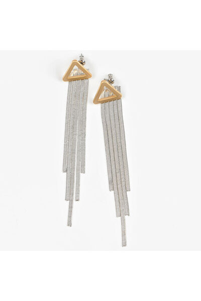 meli melo Long earrings with metallic fringes and a triangular gold base