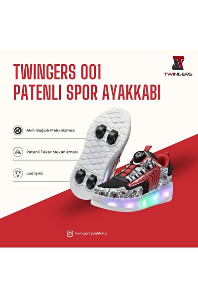Patenli Işıklı Tekerlekli Çocuk Spor Ayakkabı Kaykay sneaker