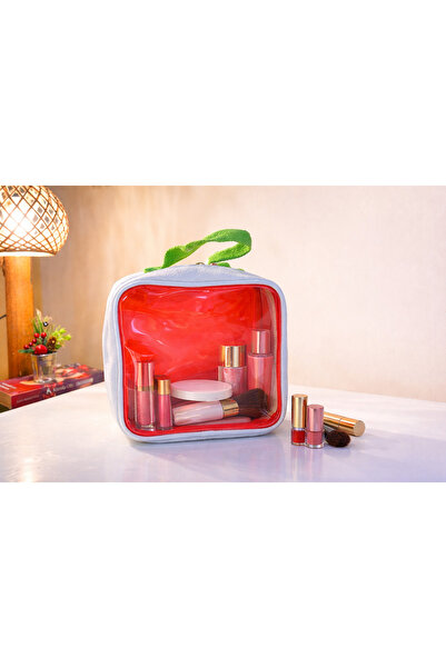 GÜL EŞSİZ COLLECTION STORE Şeffaf Kırmızı Makyaj Çantası – Yeşil Saplı PVC Or...