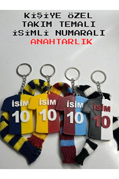 katre flowers Kişiye Özel İsimli ve Numaralı Forma Anahtarlık - Taraftar Tema...