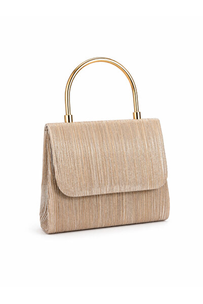 Melos Butik Γυναικεία χρυσή μεταλλική τσάντα με ασημί λεπτομέρειες, κομψή τσά...