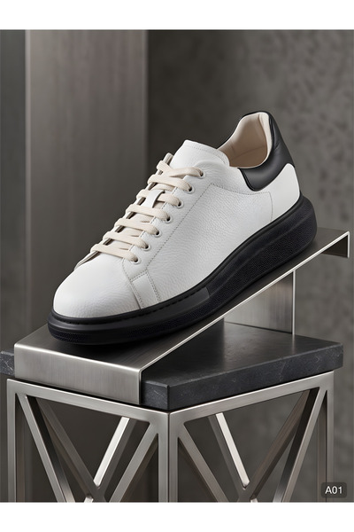 CRC AYAKKABI Men's White 100% Genuine Calf Leather Eva Sole Orthopedic Comfor...