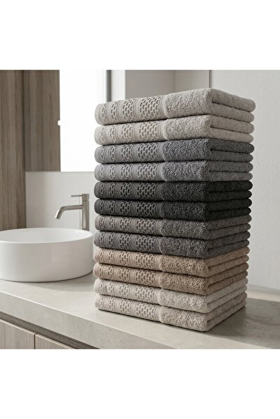 VİENNA Set of 12 Hand and Face Towels 50X90 cm 100% Cotton 6 Color Soft Absor...