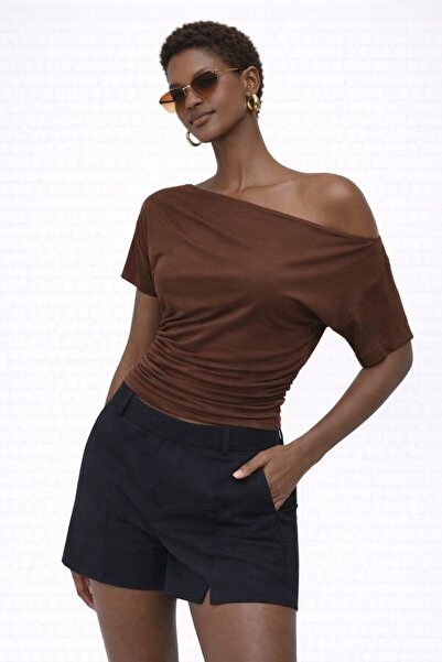 FİFTY ONE Ασύμμετρη μπλούζα με μανίκια νυχτερίδα από 97% βαμβάκι