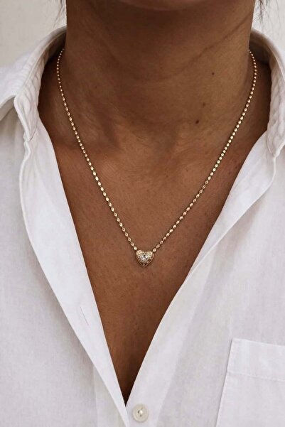 neslyaccessories قلادة على شكل قلب متلألئ مع سلسلة - 50 سم