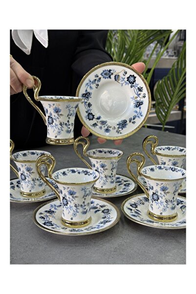 Doğudeko Qualen Porcelain 6-Piece Cup Set Blue