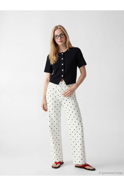 LC Waikiki NEVAVM Farkıyla XSIDE Λευκό πουά γυναικείο τζιν παντελόνι ίσιας εφ...