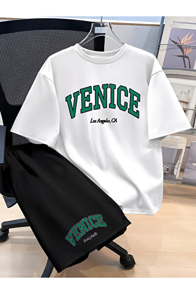 Nivorix طقم مطبوع من VENICE، طقم شورت وتي شيرت