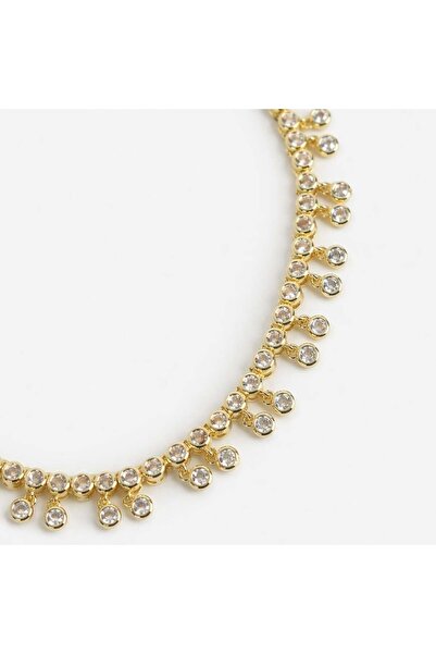 neslyaccessories Diamond Drape Işıltılı Sallantılı Gold Kolye