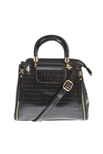 meli melo Geanta neagra cu manere fixe si fermoare decorative
