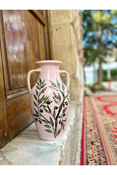 Emirdağ Kadın Kooperatifi El Yapımı Zeytin Dalı Desenli Dekoratif Vazo