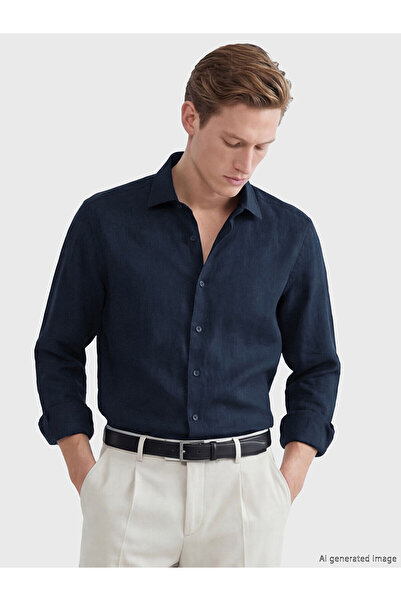 LC Waikiki Nevavm Regular Fit 100% Linen Men's Shirt with Difference