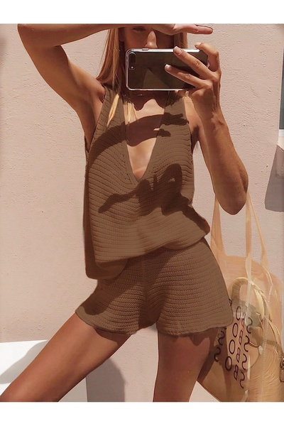 moda mh Πλεκτό Σετ Φόρεμα Παραλίας (Κάτω & Άνω Μέρος)