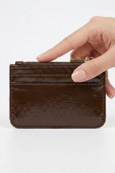 Rays Καφέ θήκη κάρτας με λεπτομέρεια φερμουάρ και γυαλιστερό φινίρισμα 231