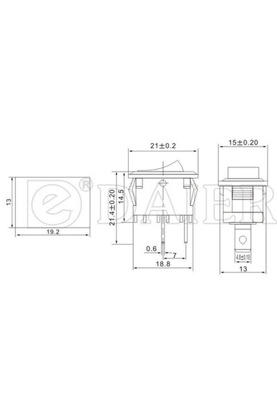 OEM Întrerupător mic (rocker) negru, 21 mm