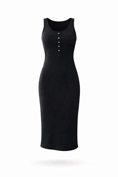 5in1Canpolat Μαύρο Κορδονένιο Φόρεμα Μίντι