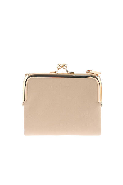 meli melo Elegant beige wallet with clip closure and gold details