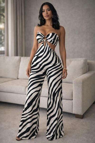 pink life Ζαράελ Ολόσωμη Φόρμα Θέρετρου με Σχέδιο Ζέβρας