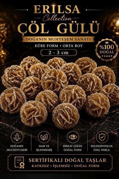 Erilsa Sertifikalı Çöl Gülü Taşı Kütle - 2-3 cm Küçük Küre Form Doğal Kristal...