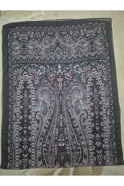 Nazellaa Ethnic Patterned Dark Khaki-Brown Detailed Soft Shawl