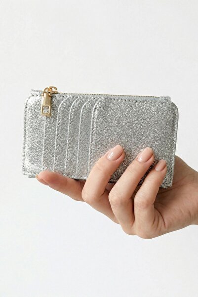 Rays Ασημί λαμπερή θήκη κάρτας με λεπτομέρεια φερμουάρ 234