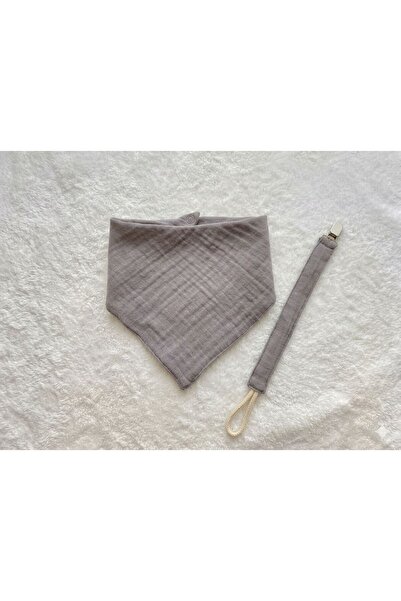 Kereminko Bebek Newborn 2-Piece Gray Muslin Scarf and Pacifier Strap Set